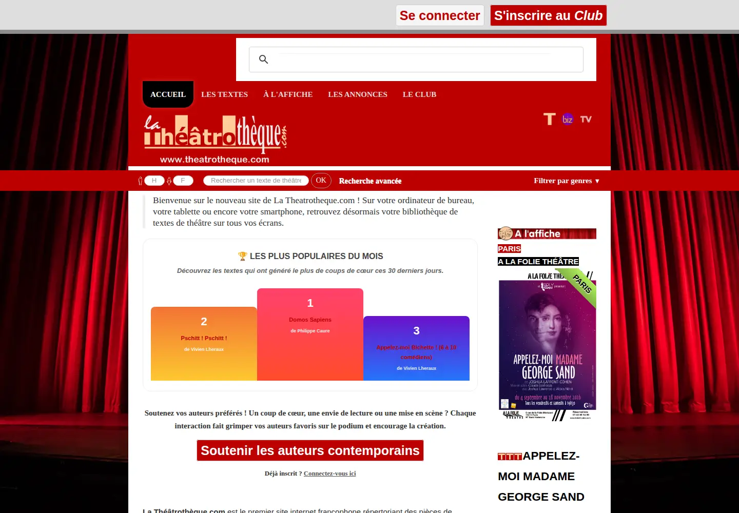Captured homepage of theatrotheque.com in the current scan
