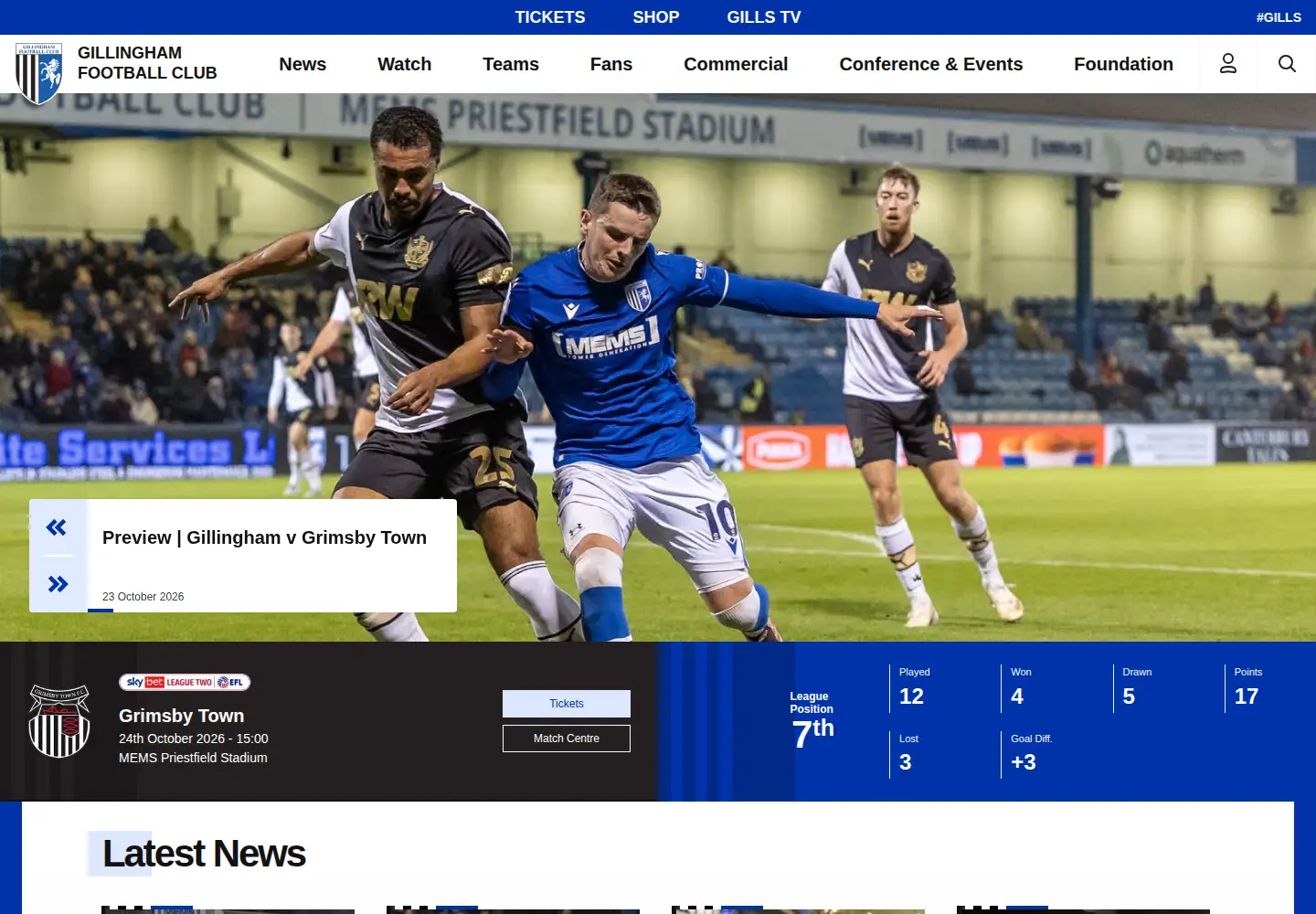 Screenshot of gillinghamfootballclub.com