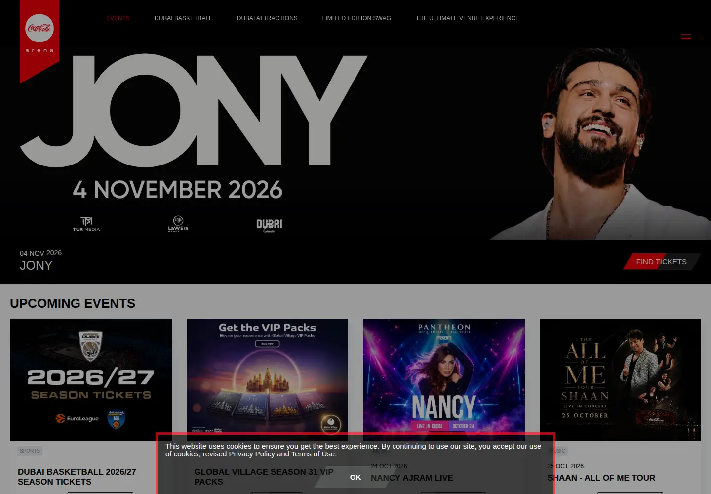 Screenshot of coca-cola-arena.com