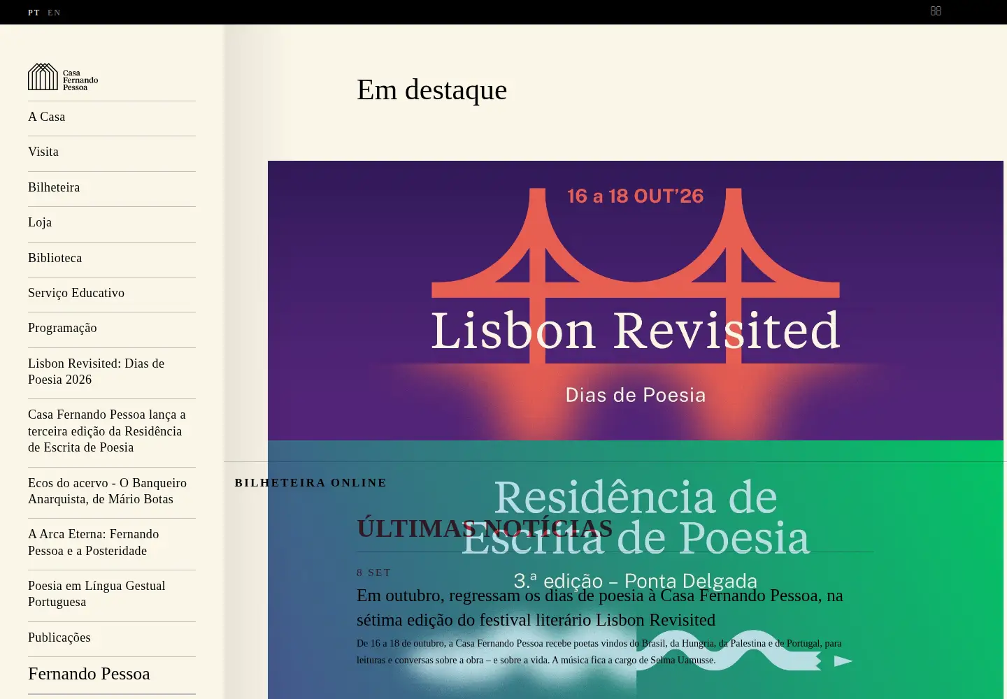 Screenshot of casafernandopessoa.pt