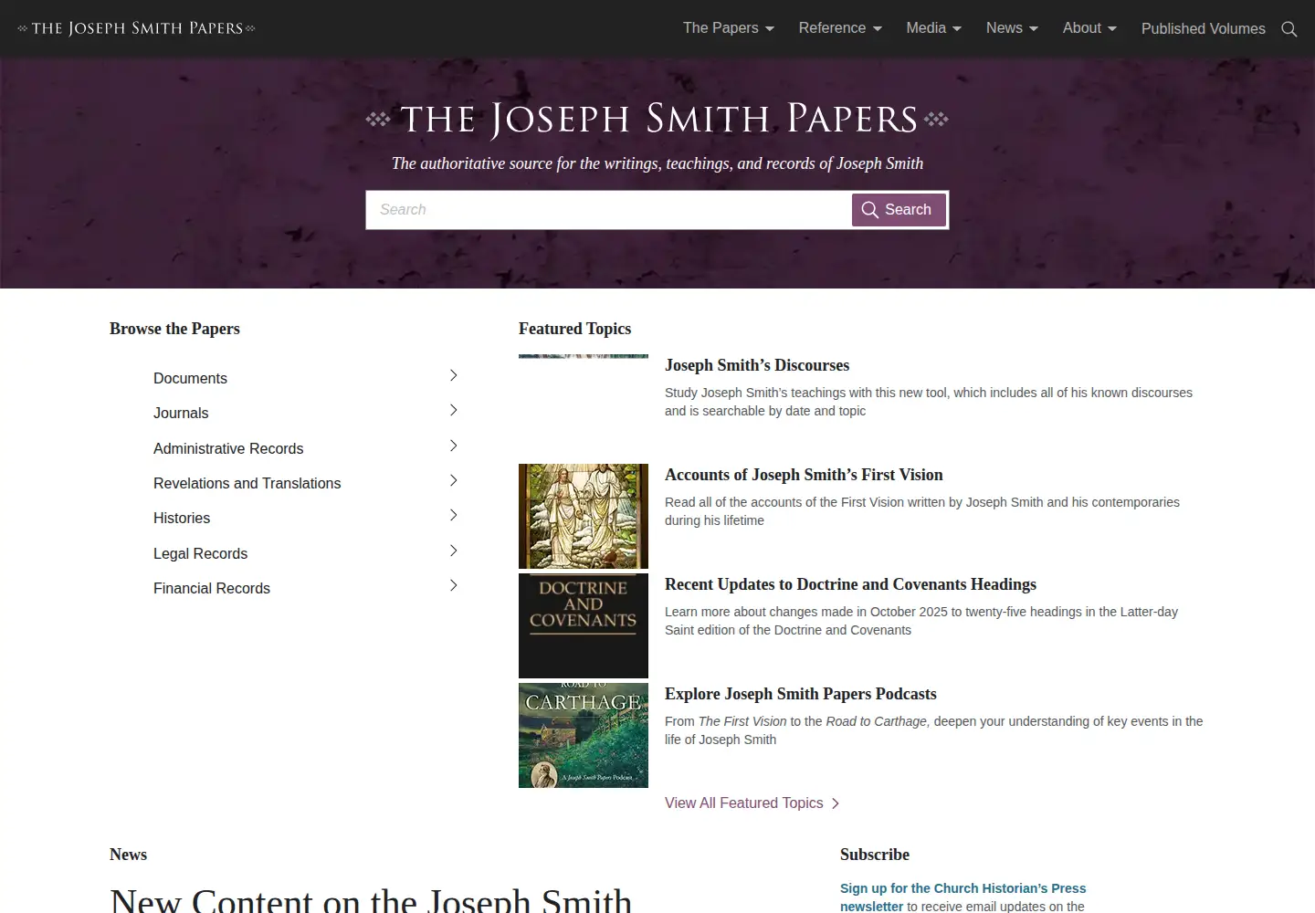 Screenshot of josephsmithpapers.org