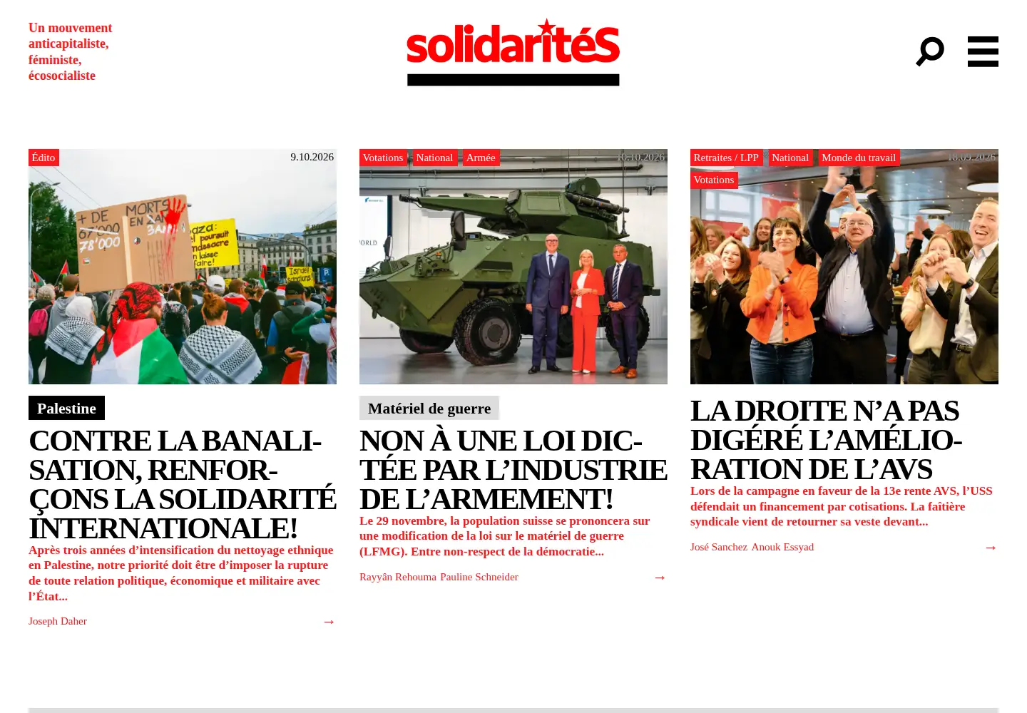 Captured homepage of solidarites.ch in the current scan