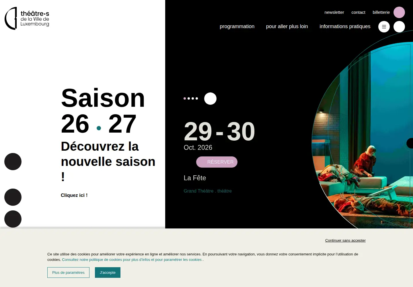 Captured homepage of theatres.lu in the current scan