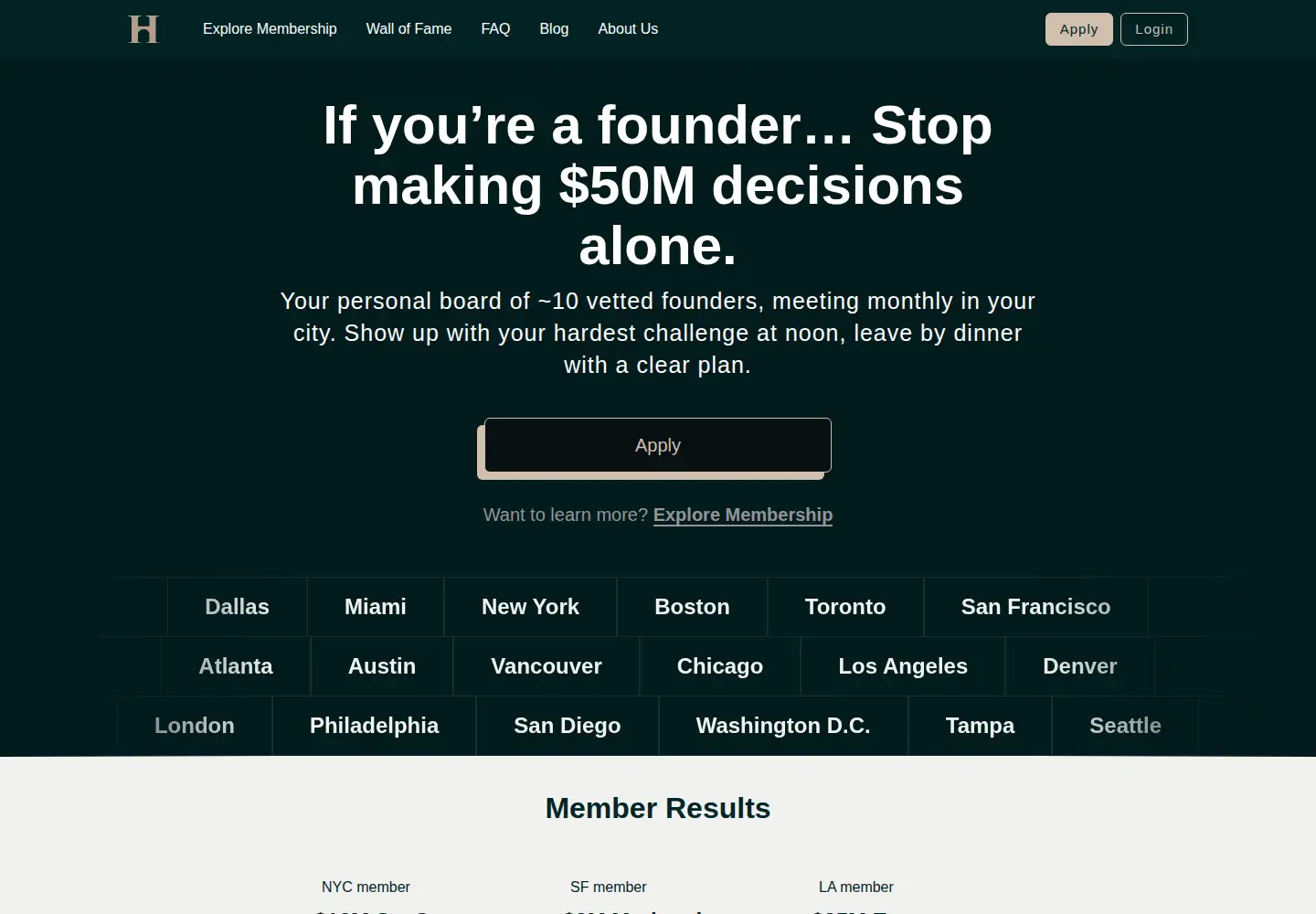 Captured homepage of joinhampton.com in the current scan