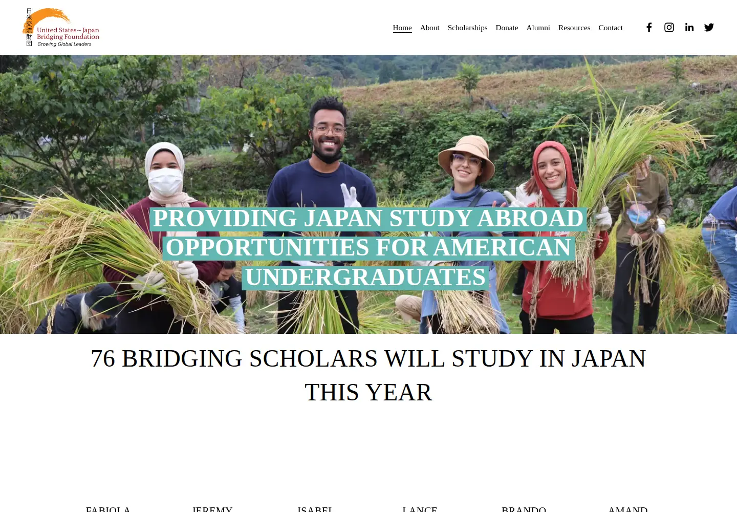 Captured homepage of bridgingfoundation.org in the current scan