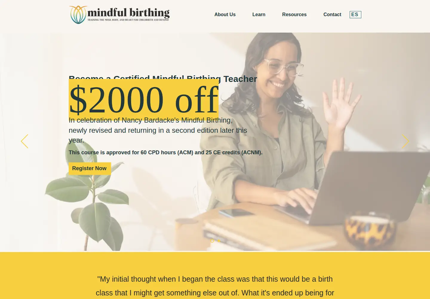 Captured homepage of mindfulbirthing.org in the current scan