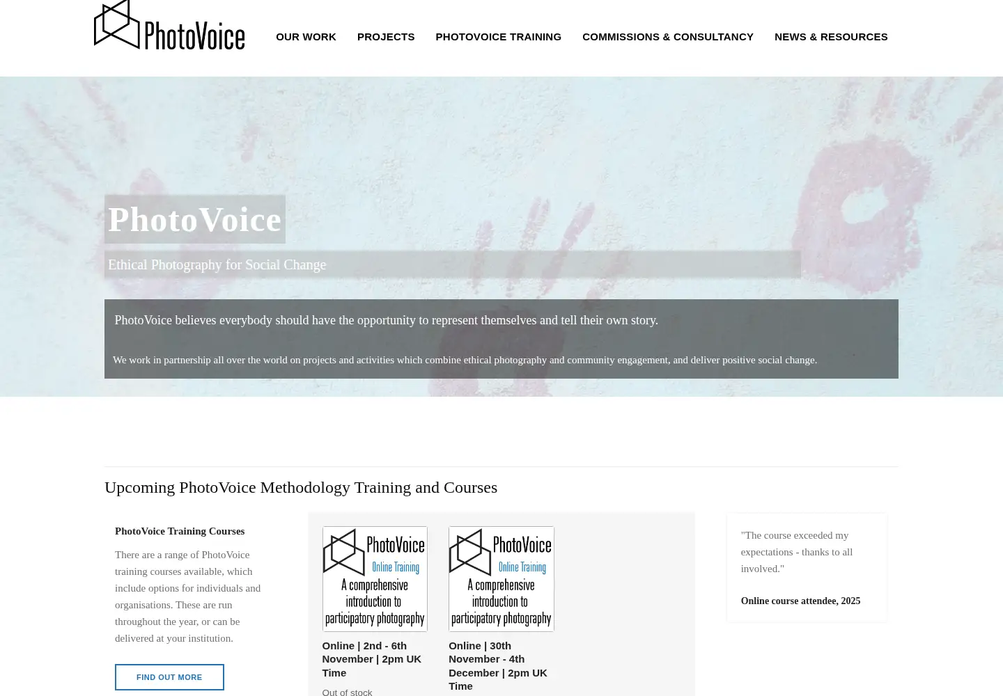 Captured homepage of photovoice.org in the current scan