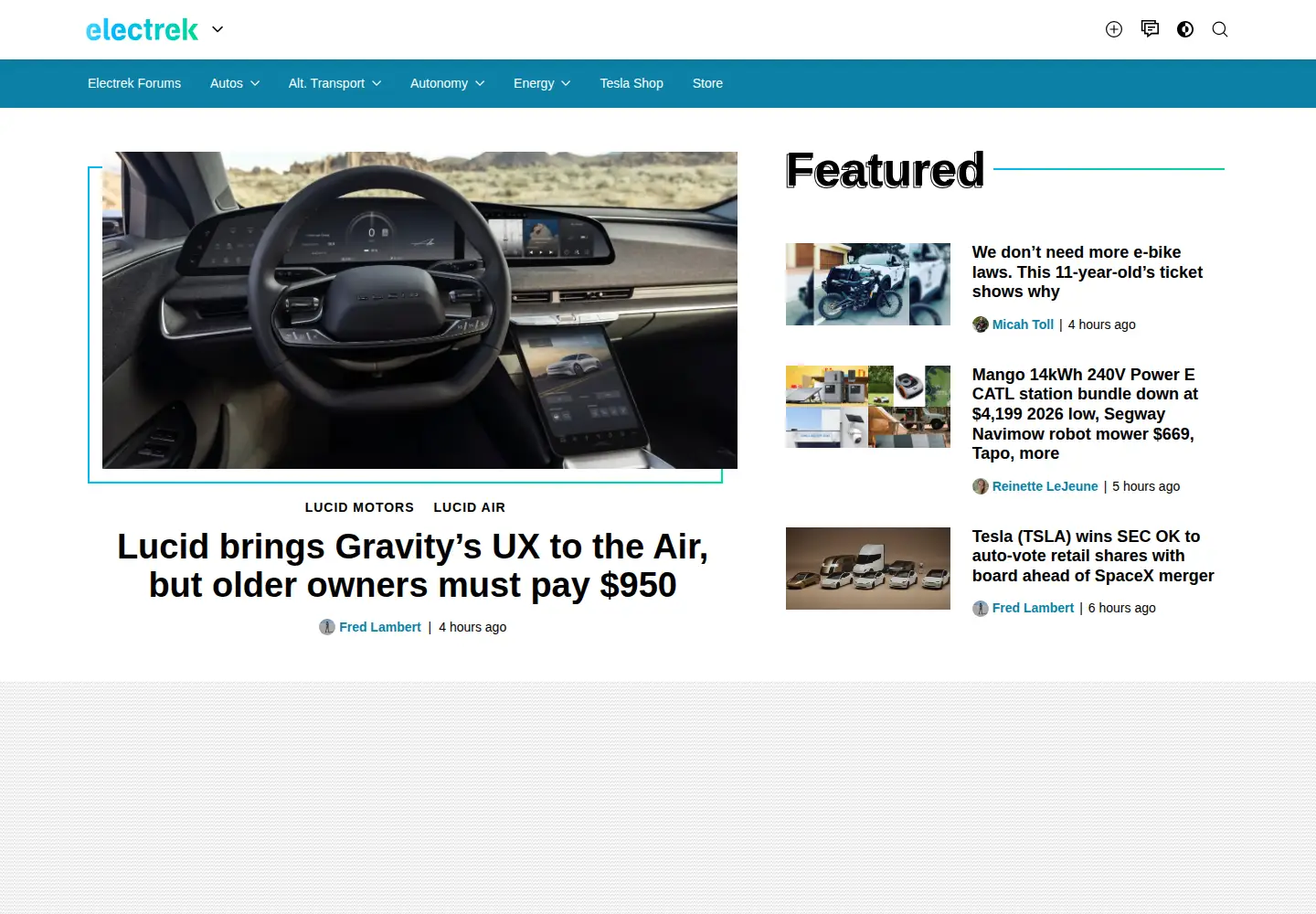 Screenshot of electrek.co