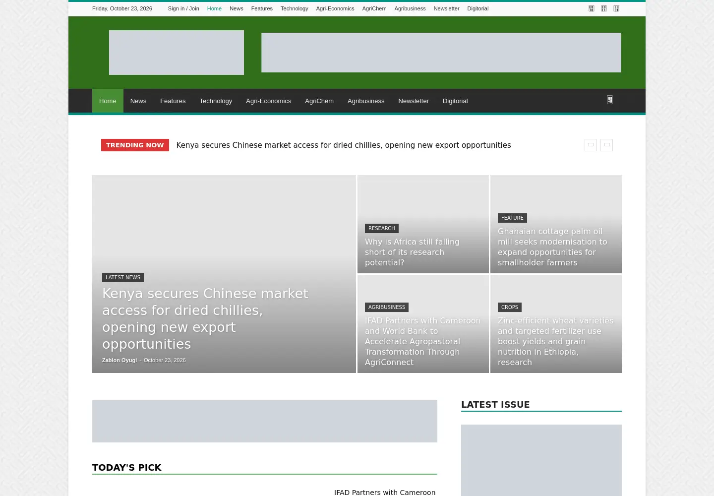 Captured homepage of farmersreviewafrica.com in the current scan