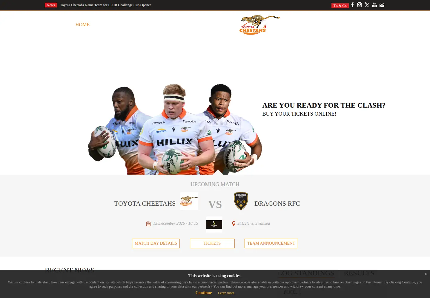 Screenshot of fscheetahs.co.za