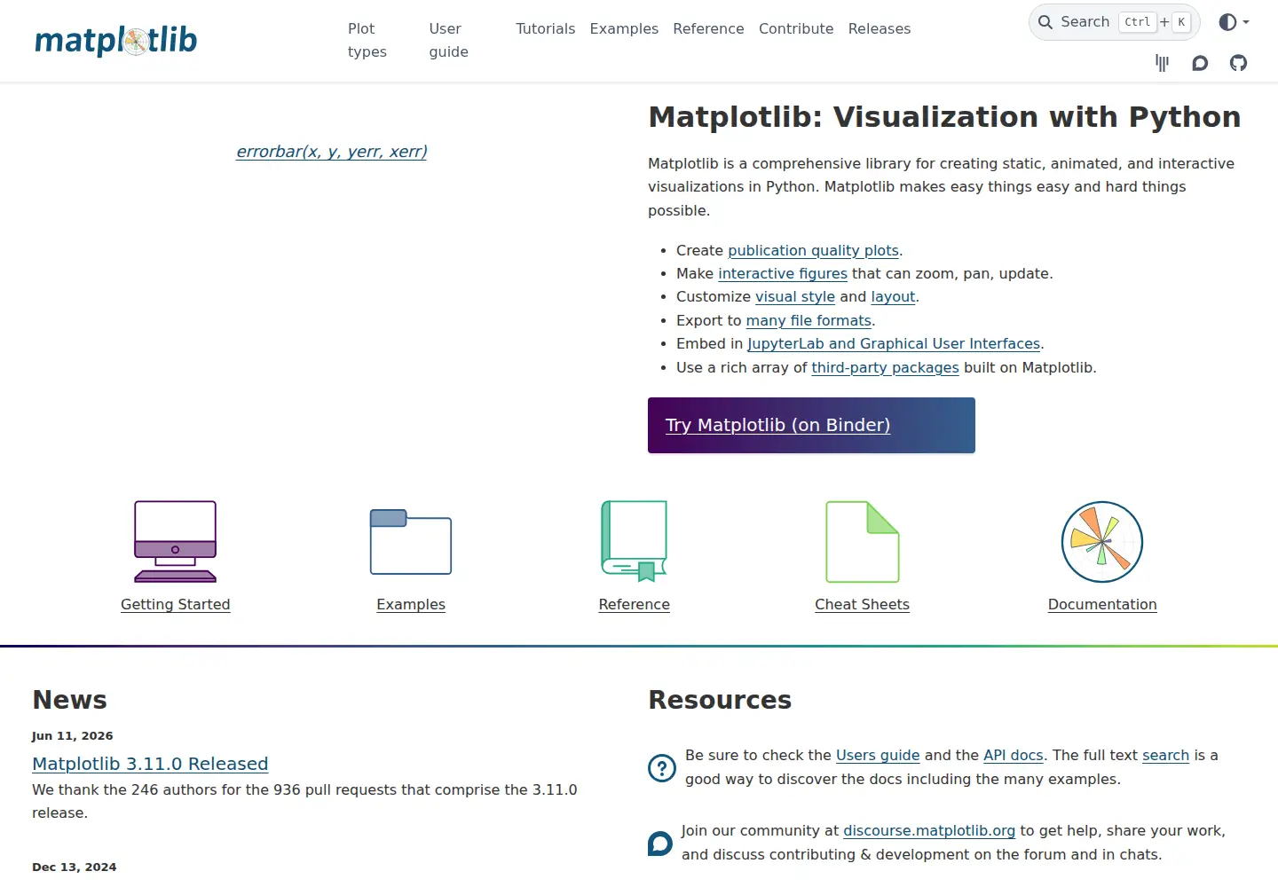 Screenshot of matplotlib.org