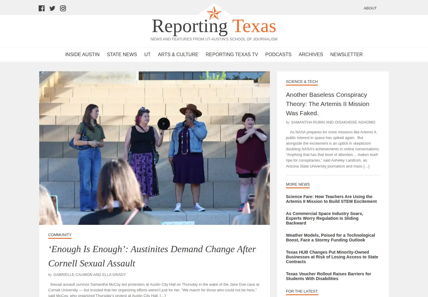 Screenshot of reportingtexas.com