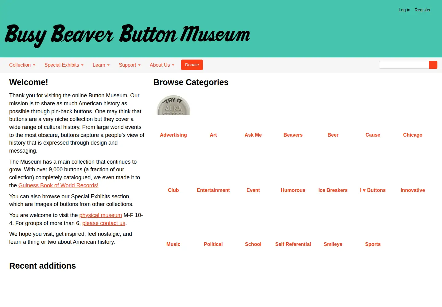 Screenshot of buttonmuseum.org