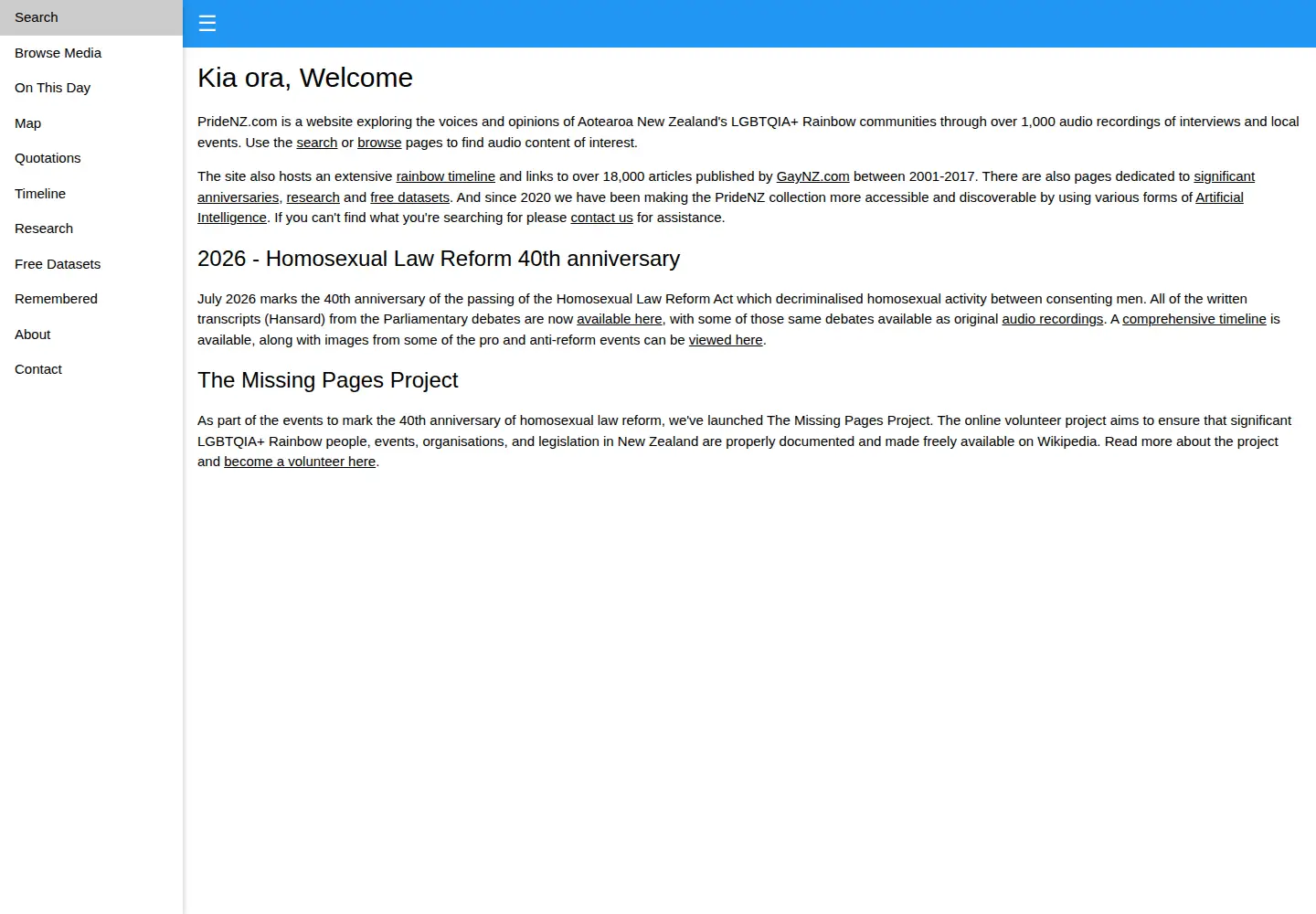 Captured homepage of pridenz.com in the current scan