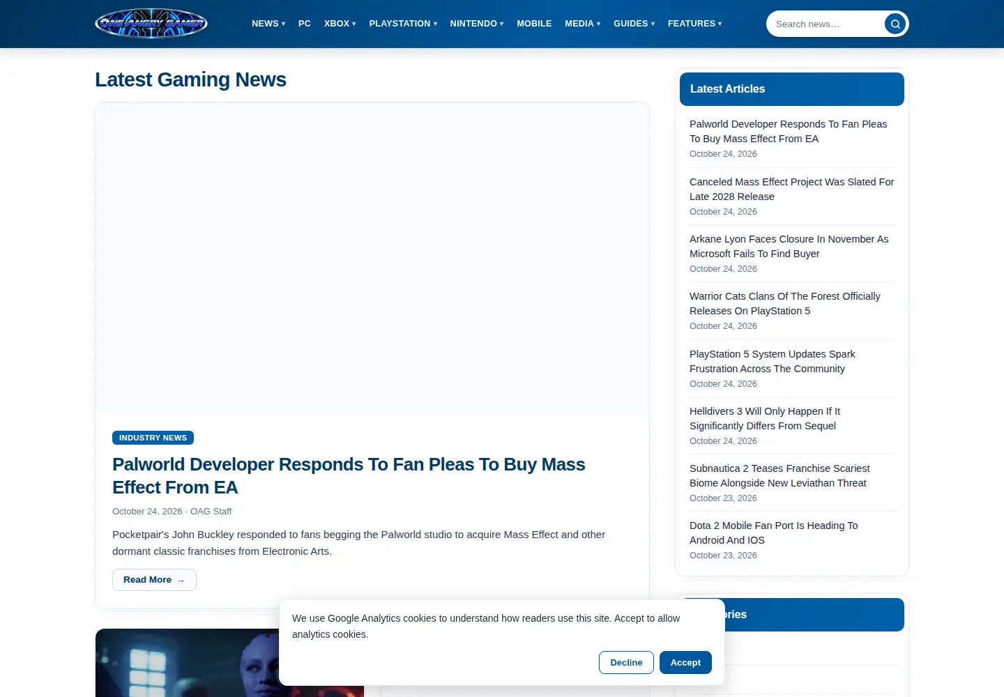 Captured homepage of oneangrygamer.net in the current scan