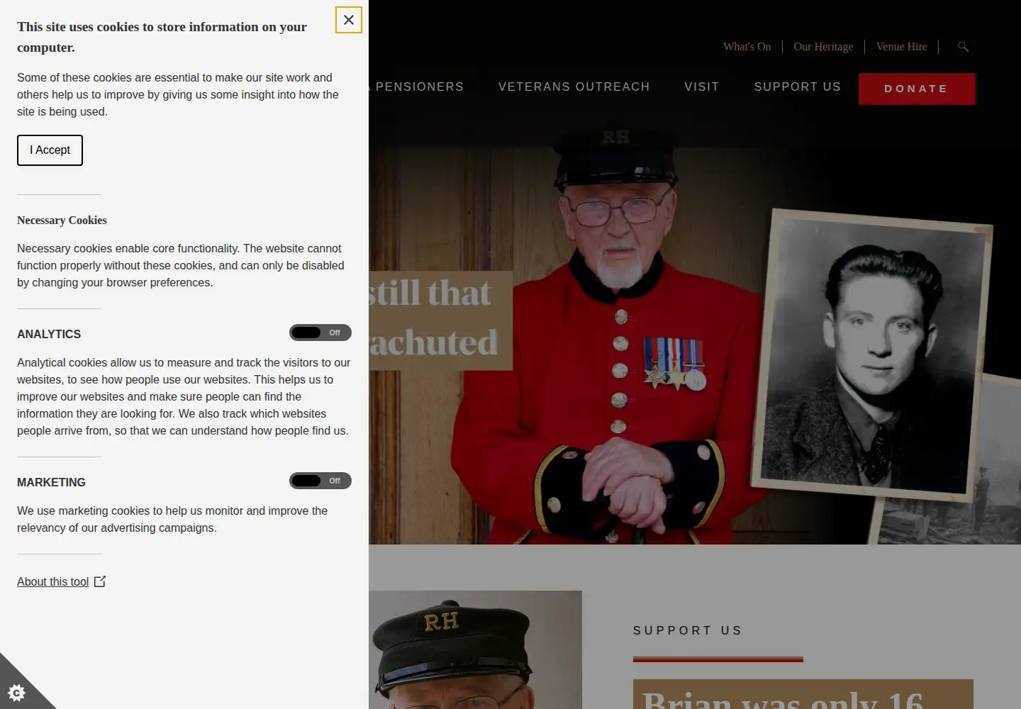 Captured homepage of chelsea-pensioners.co.uk in the current scan