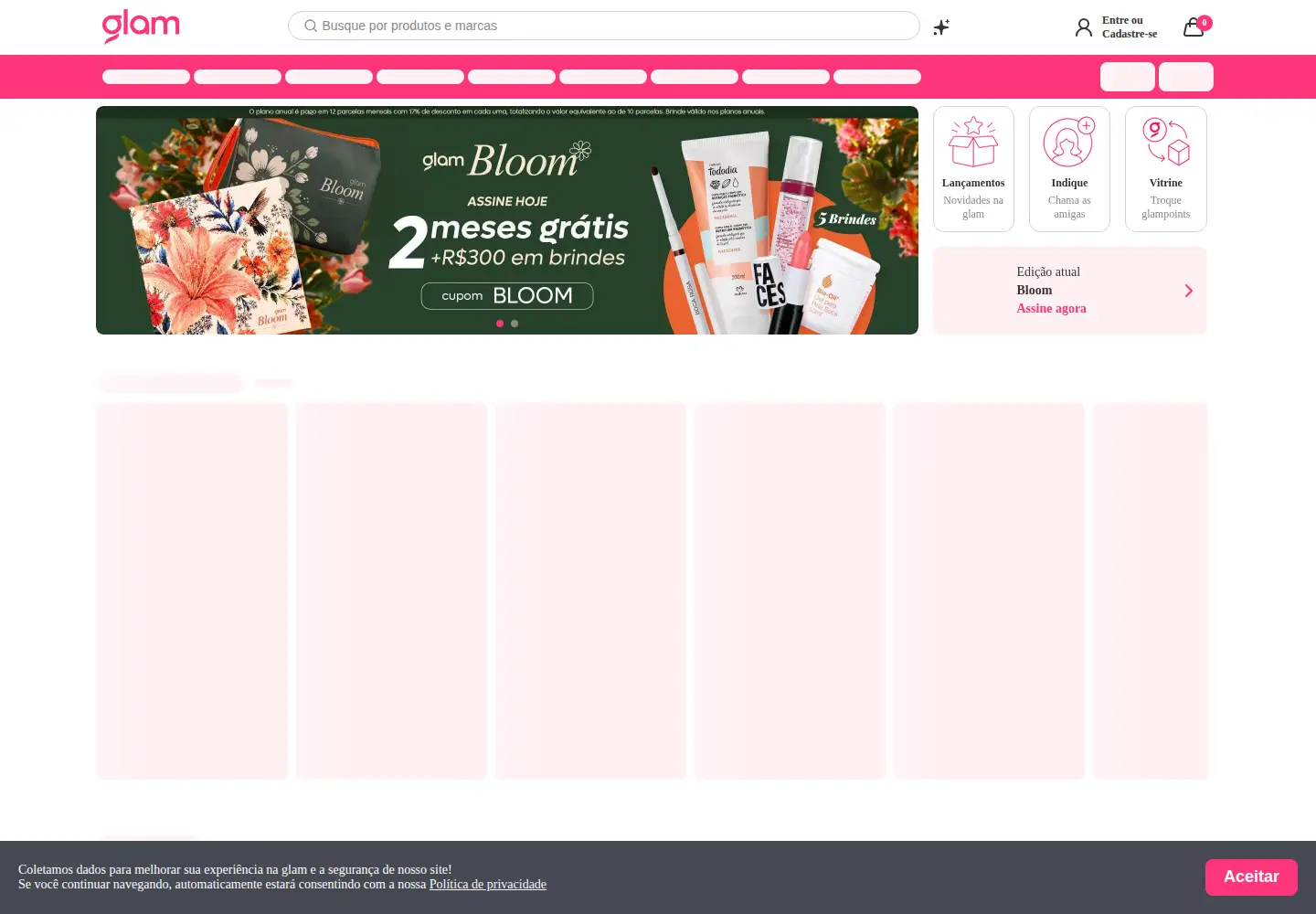 Captured homepage of glam.com.br in the current scan