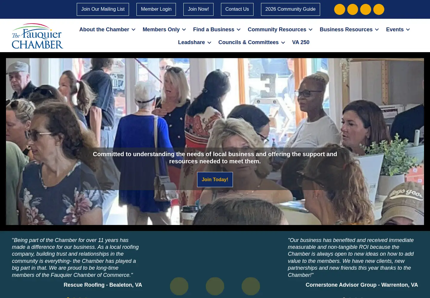 Screenshot of fauquierchamber.org