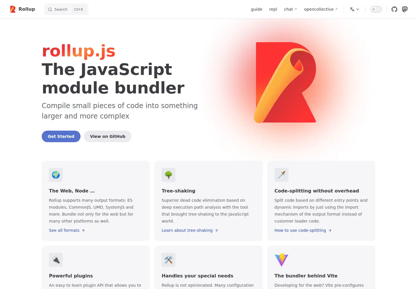 Screenshot of rollupjs.org