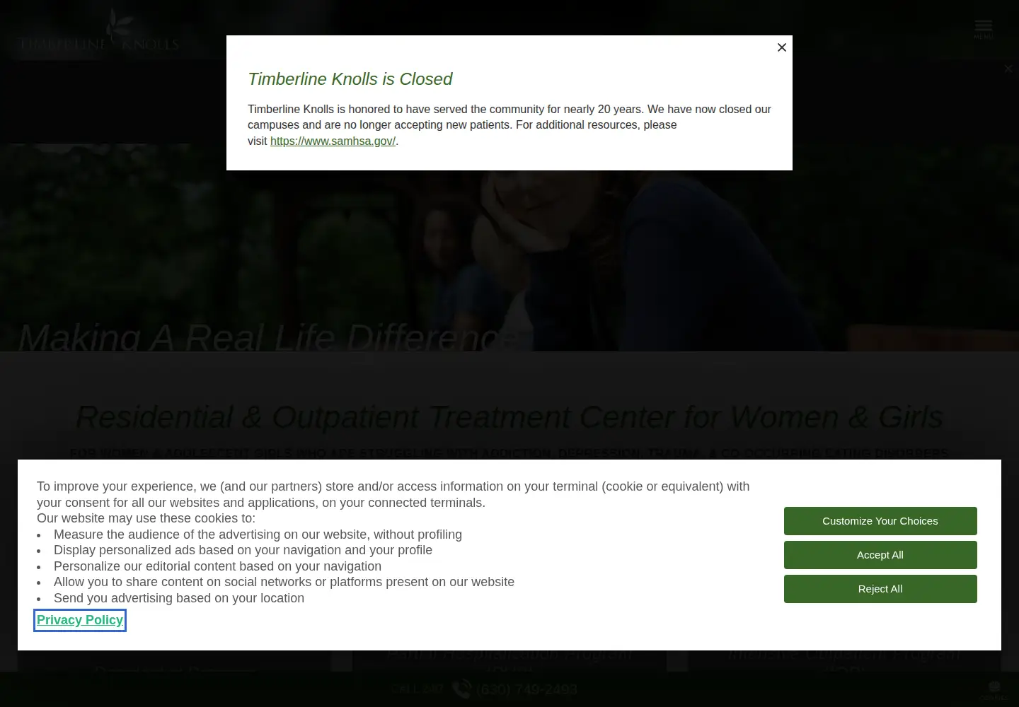 Captured homepage of timberlineknolls.com in the current scan