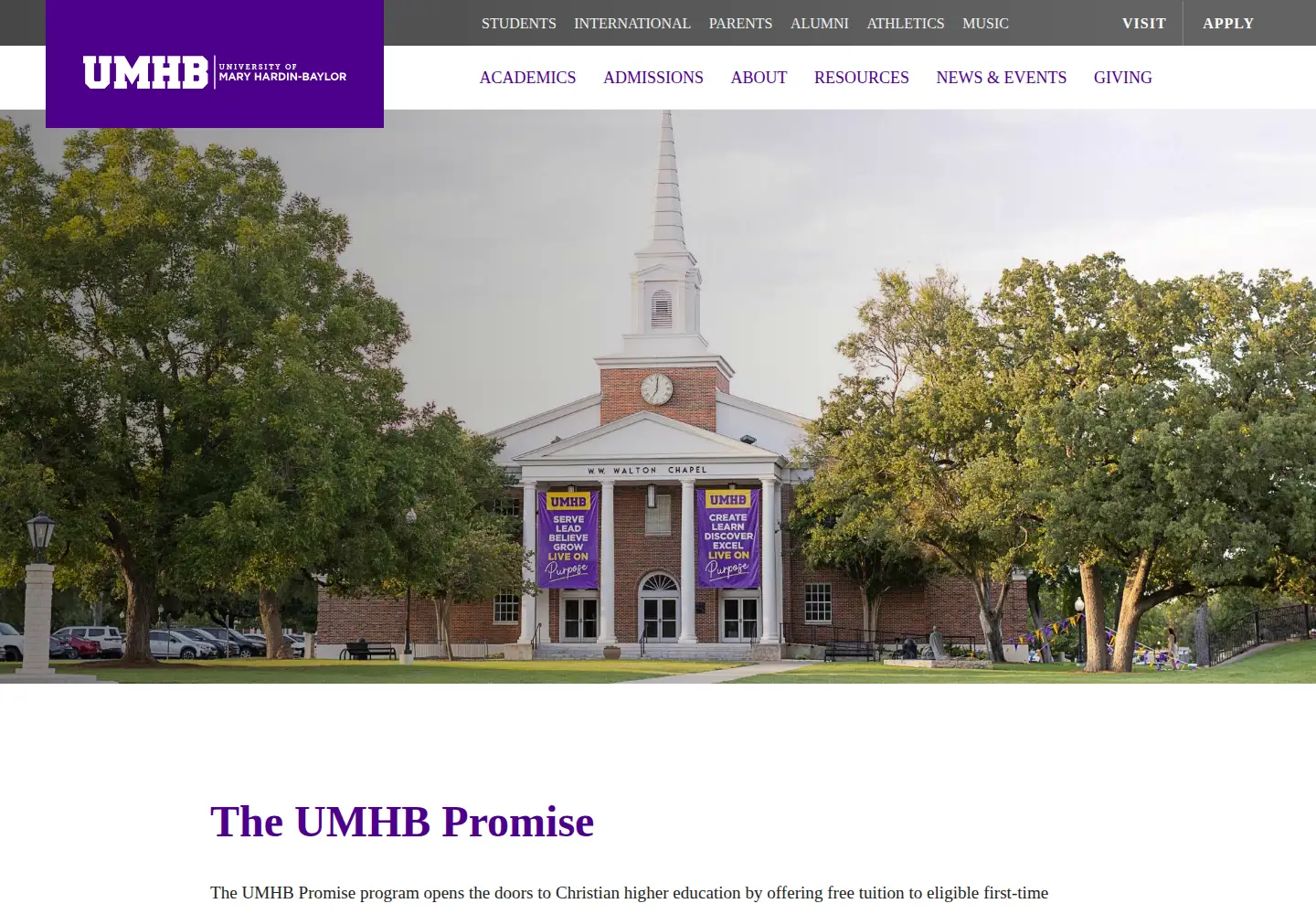 Screenshot of umhb.edu