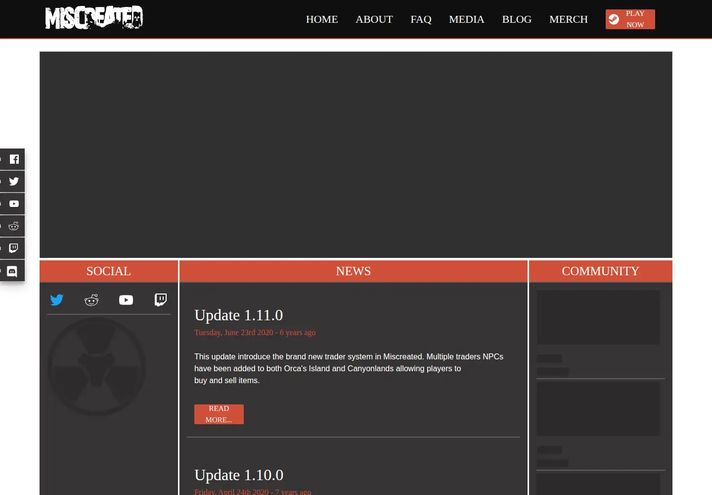 Captured homepage of miscreatedgame.com in the current scan