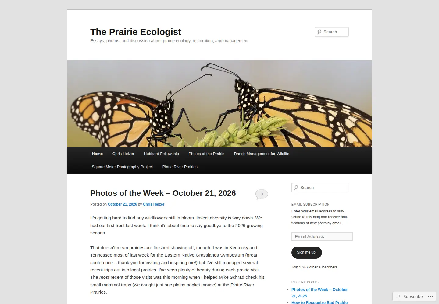 Screenshot of prairieecologist.com