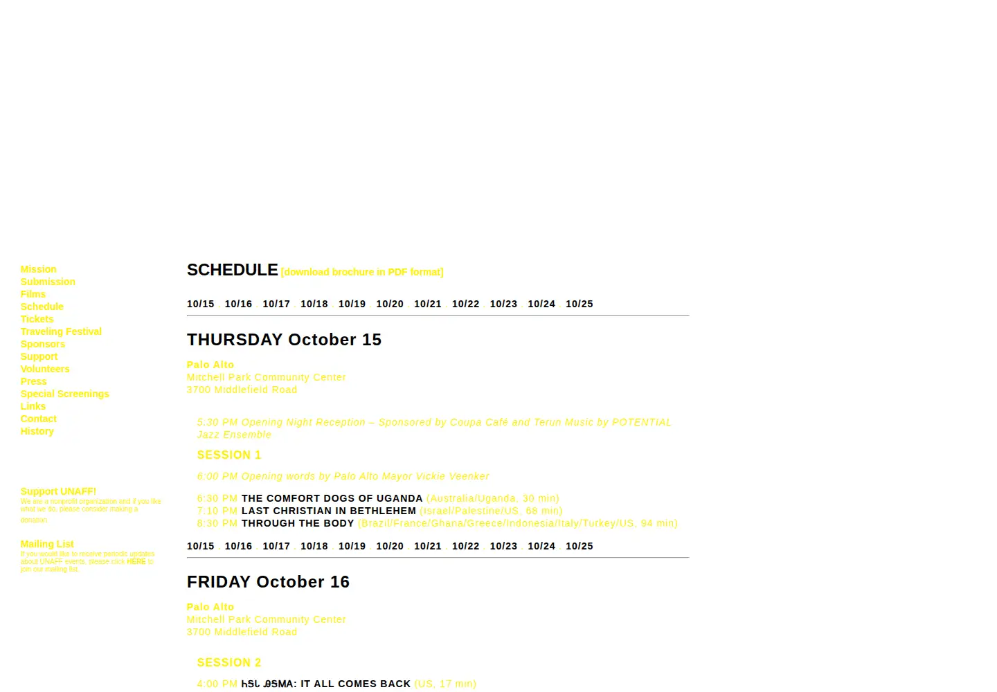 Captured homepage of unaff.org in the current scan
