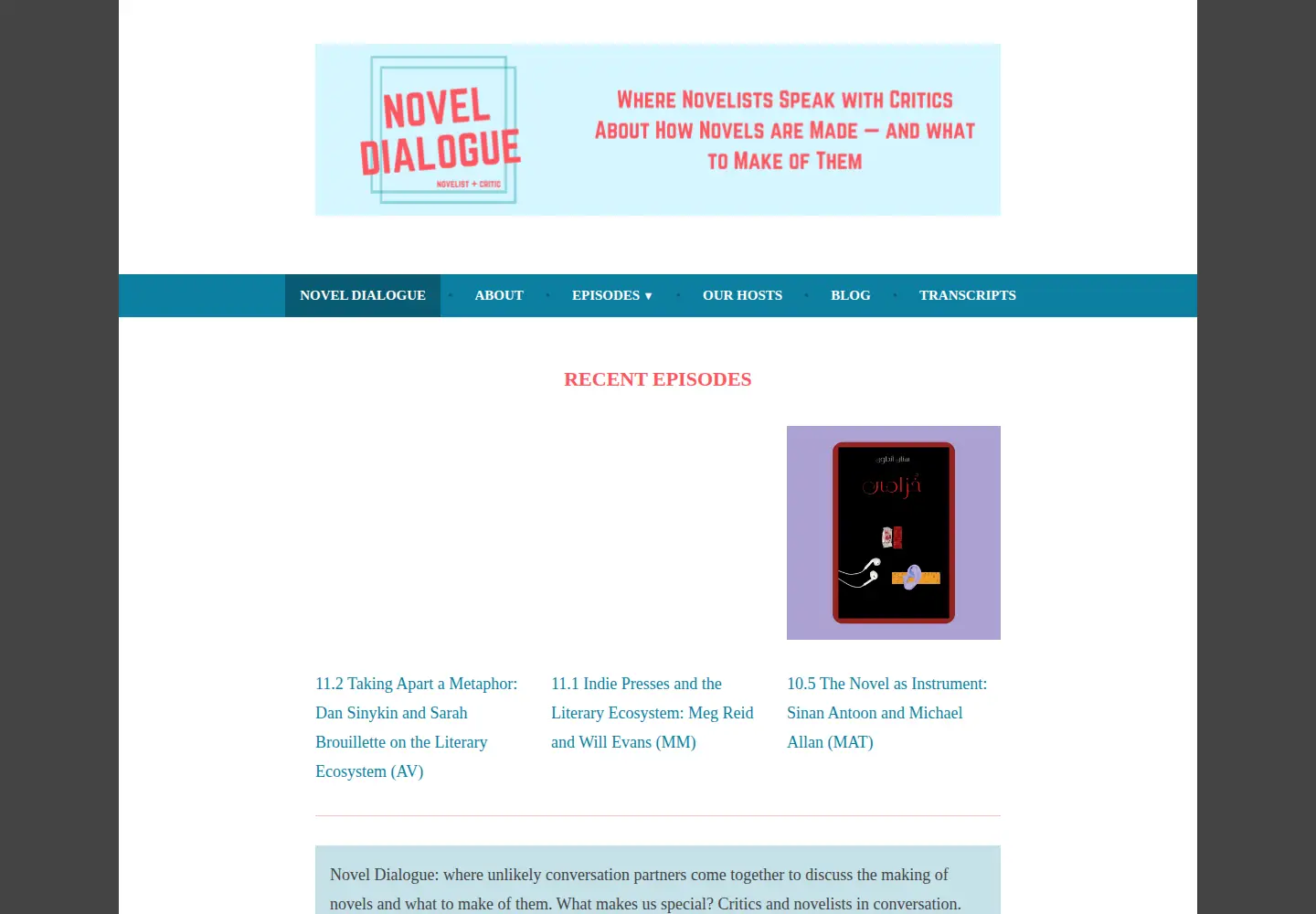 Screenshot of noveldialogue.org
