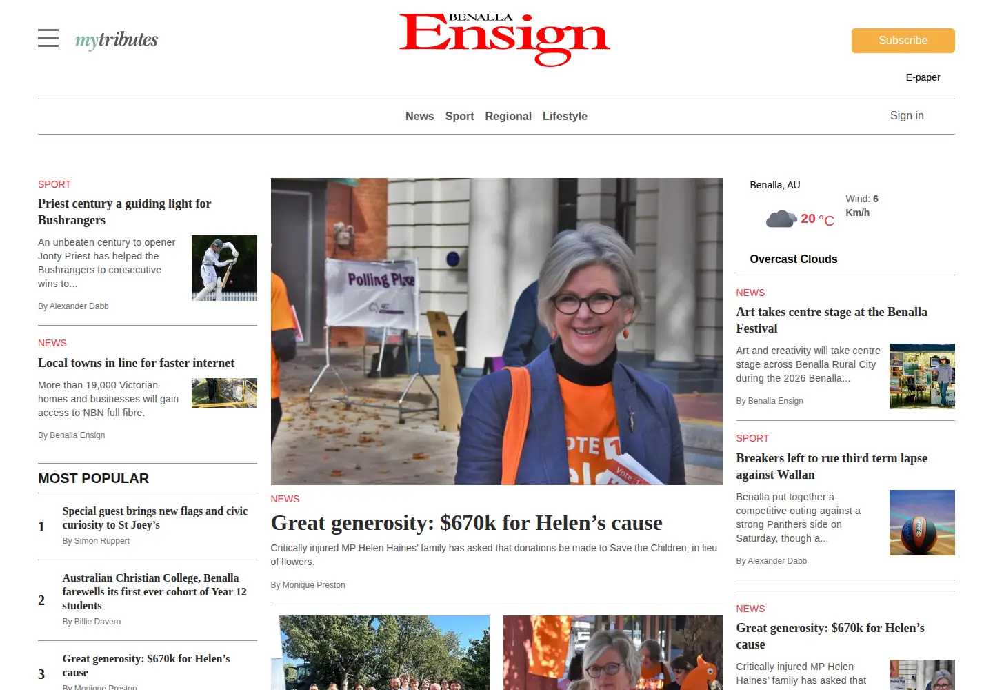 Screenshot of benallaensign.com.au