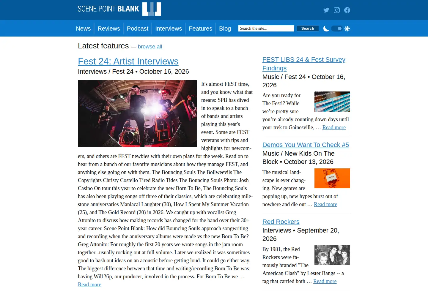 Captured homepage of scenepointblank.com in the current scan