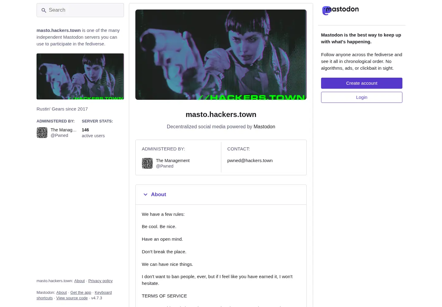 Captured homepage of hackers.town in the current scan
