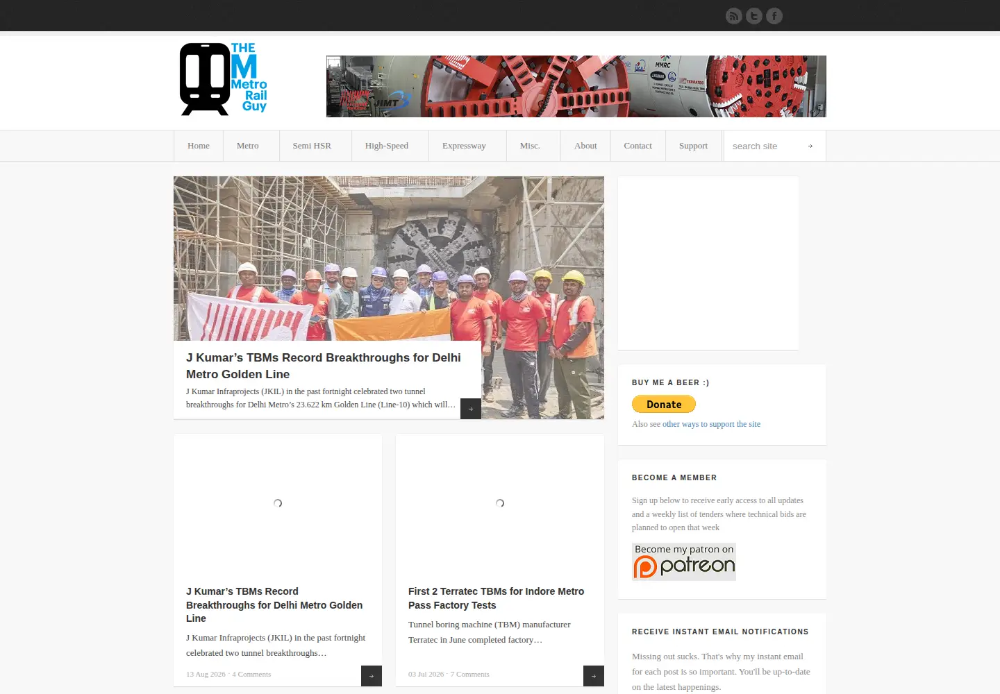 Captured homepage of themetrorailguy.com in the current scan