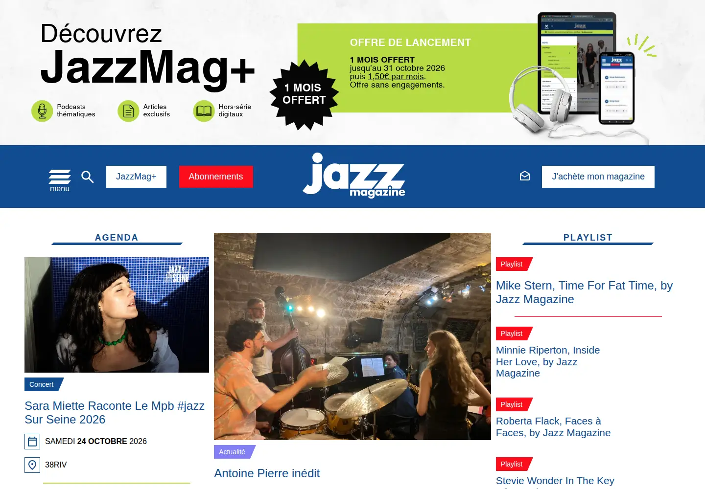 Captured homepage of jazzmagazine.com in the current scan