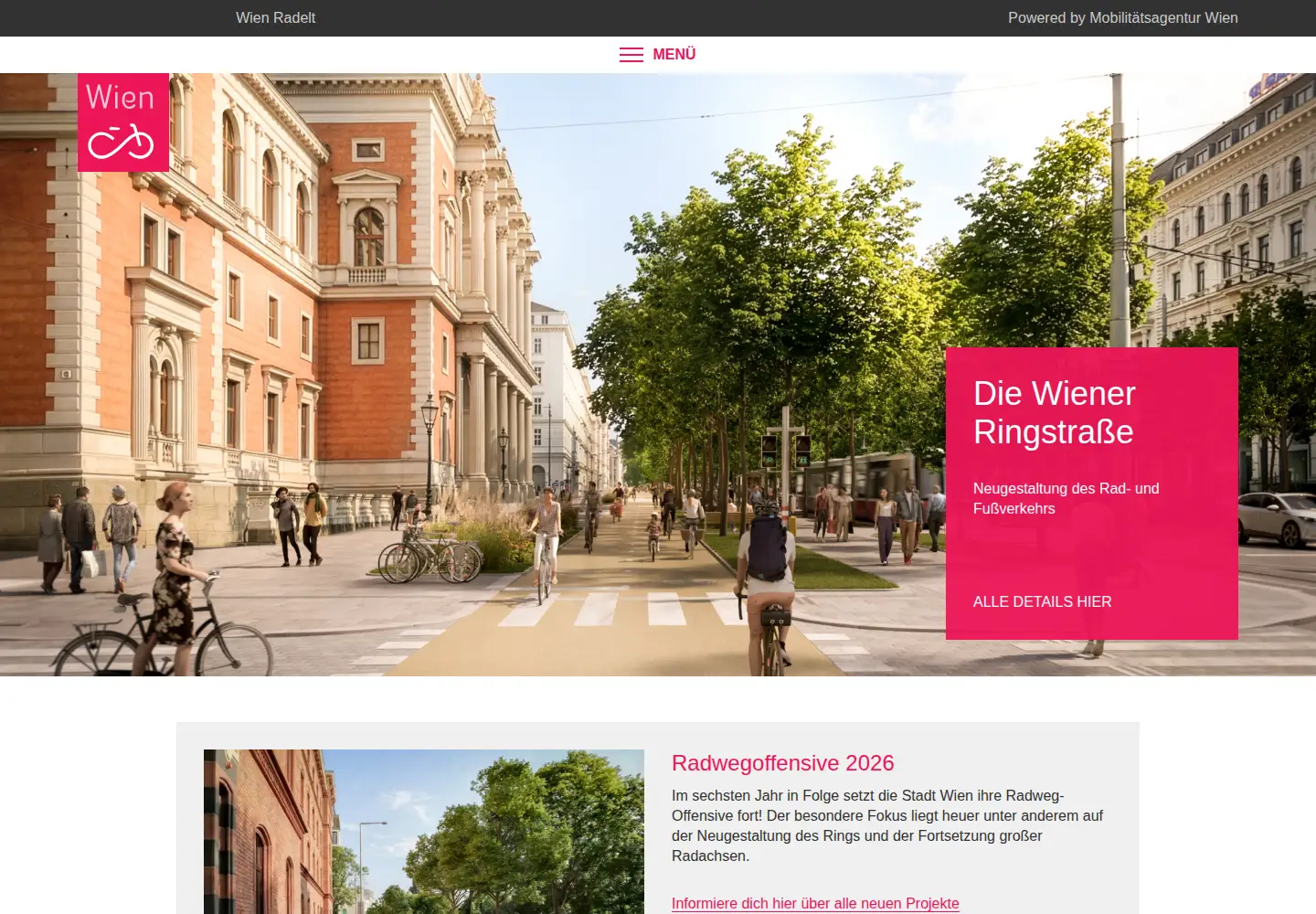 Captured homepage of fahrradwien.at in the current scan