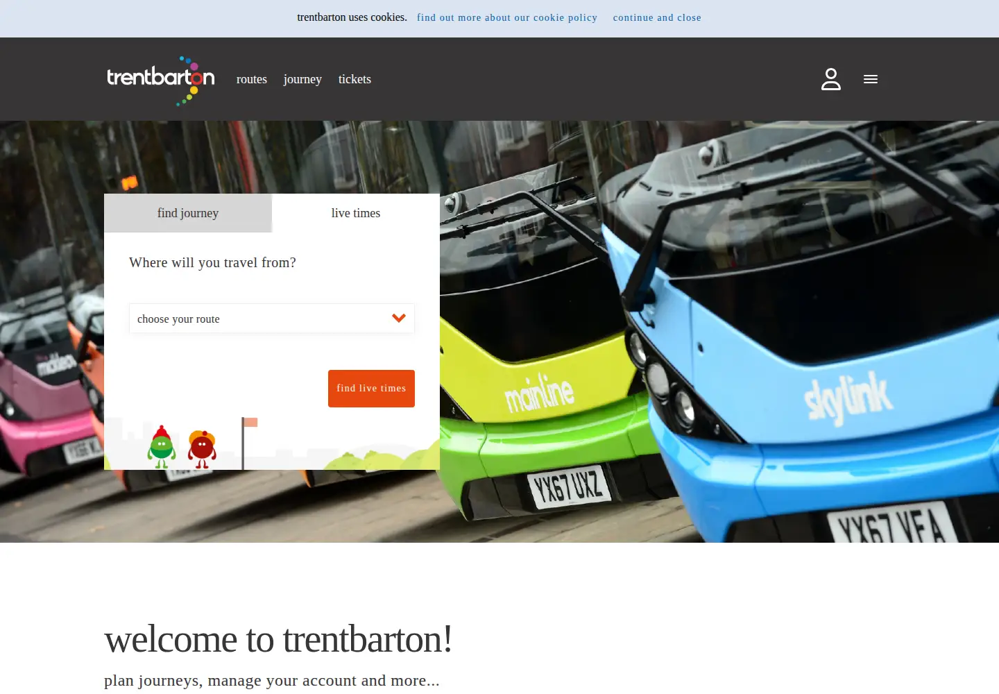 Captured homepage of trentbarton.co.uk in the current scan
