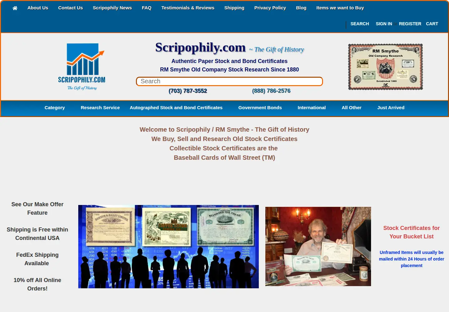Screenshot of scripophily.net