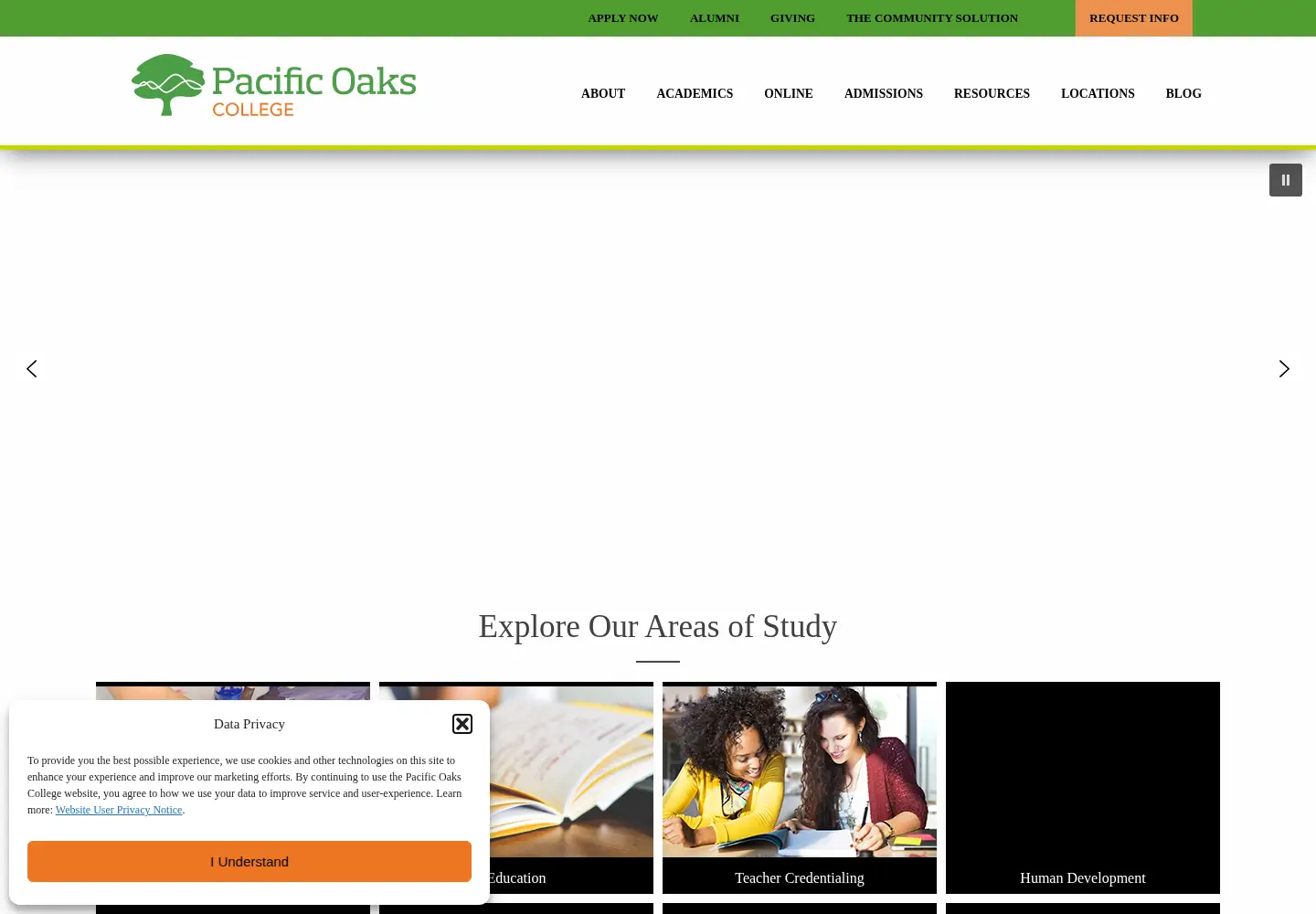 Screenshot of pacificoaks.edu