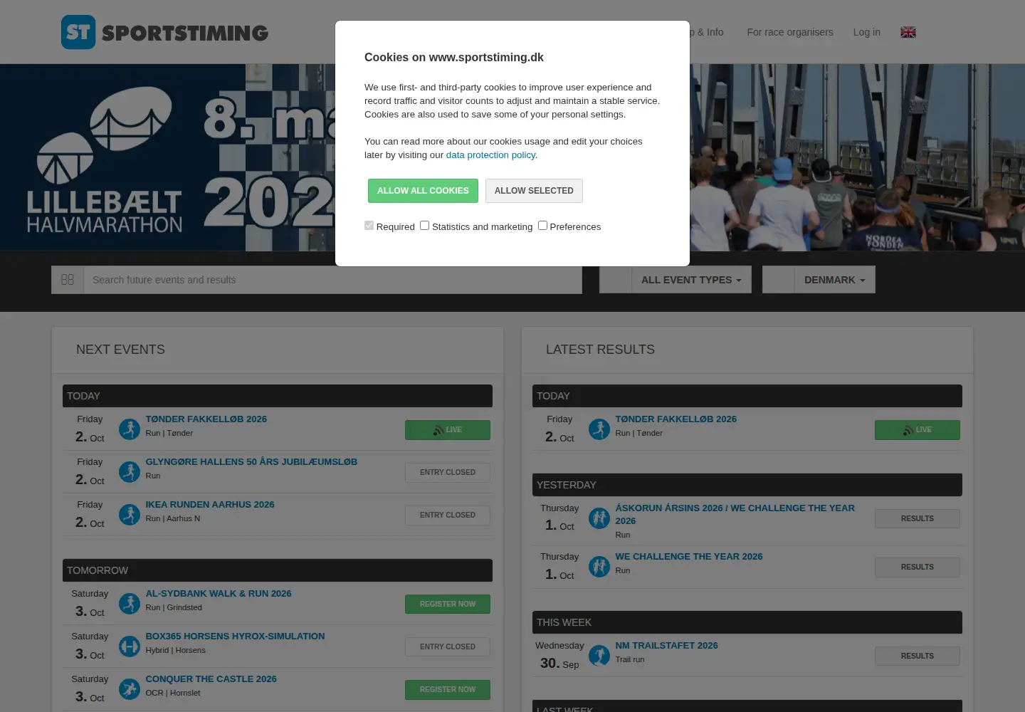 Screenshot of sportstiming.dk