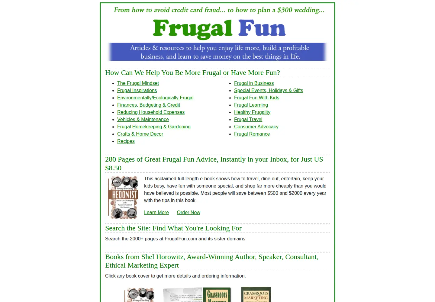 Screenshot of frugalfun.com