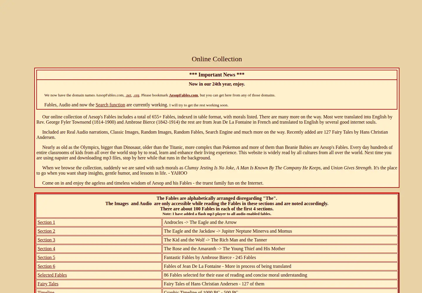 Screenshot of aesopfables.com