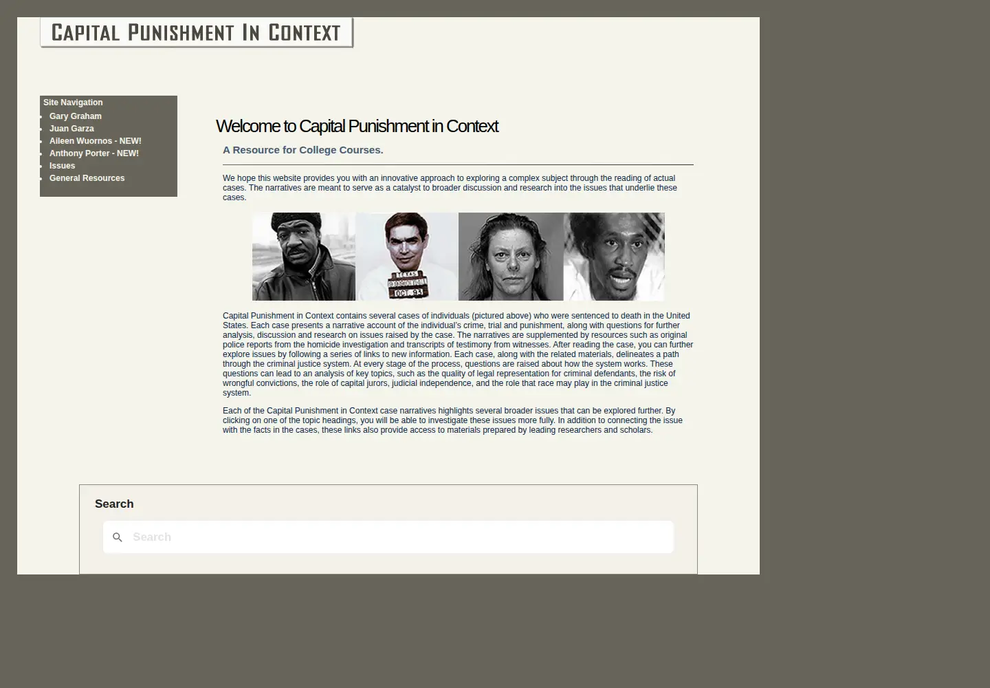 Captured homepage of capitalpunishmentincontext.org in the current scan