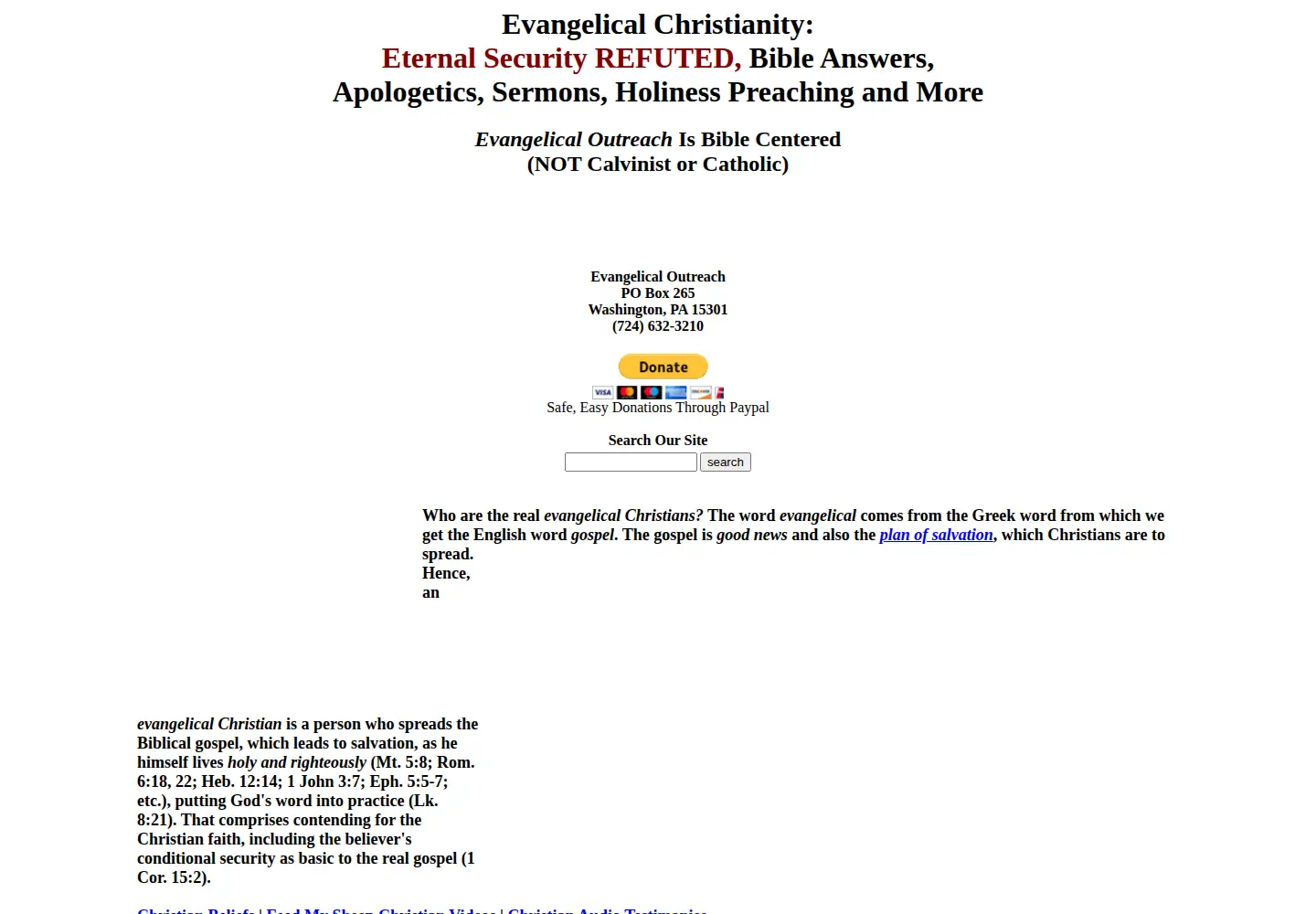 Captured homepage of evangelicaloutreach.org in the current scan