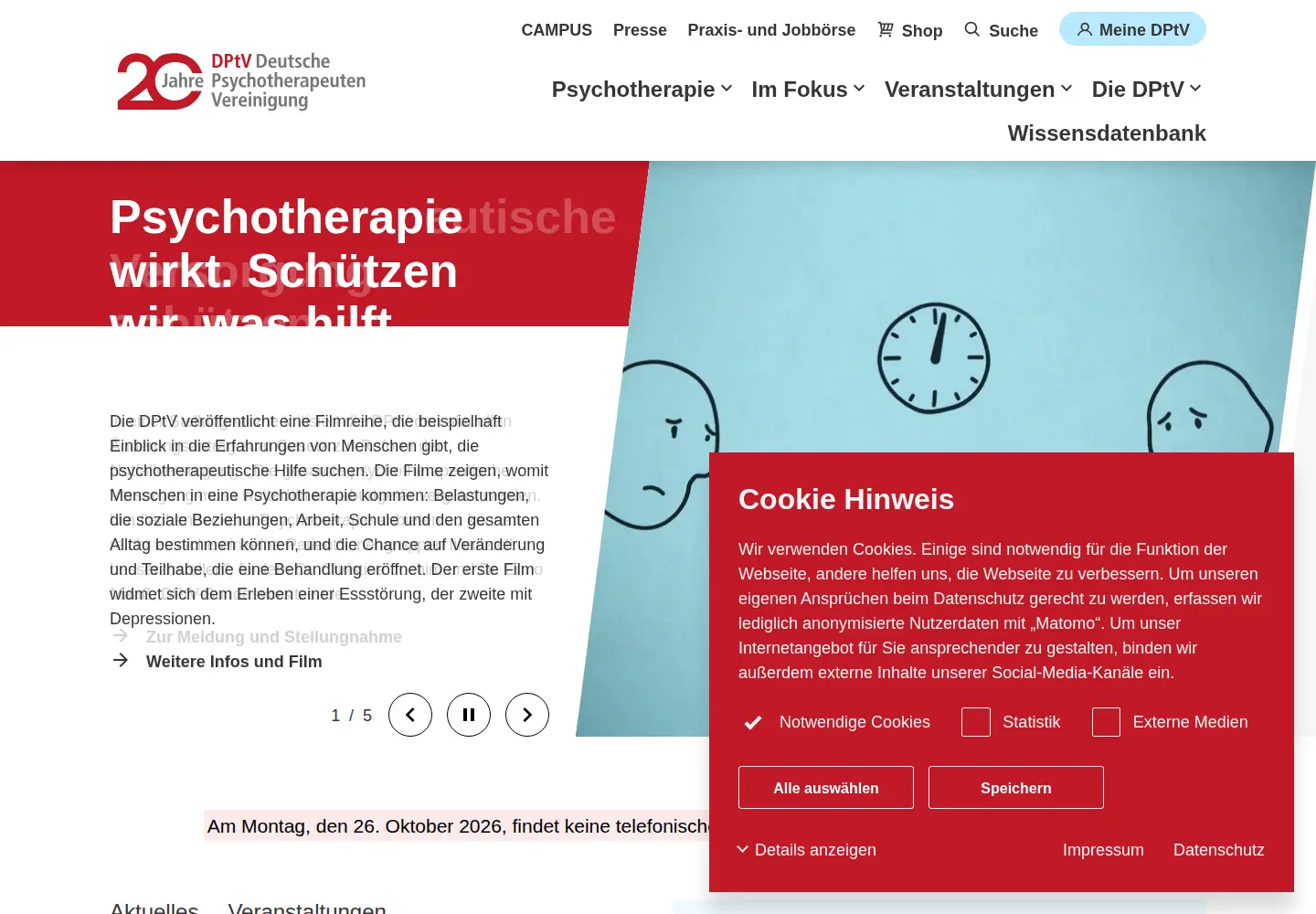 Screenshot of deutschepsychotherapeutenvereinigung.de