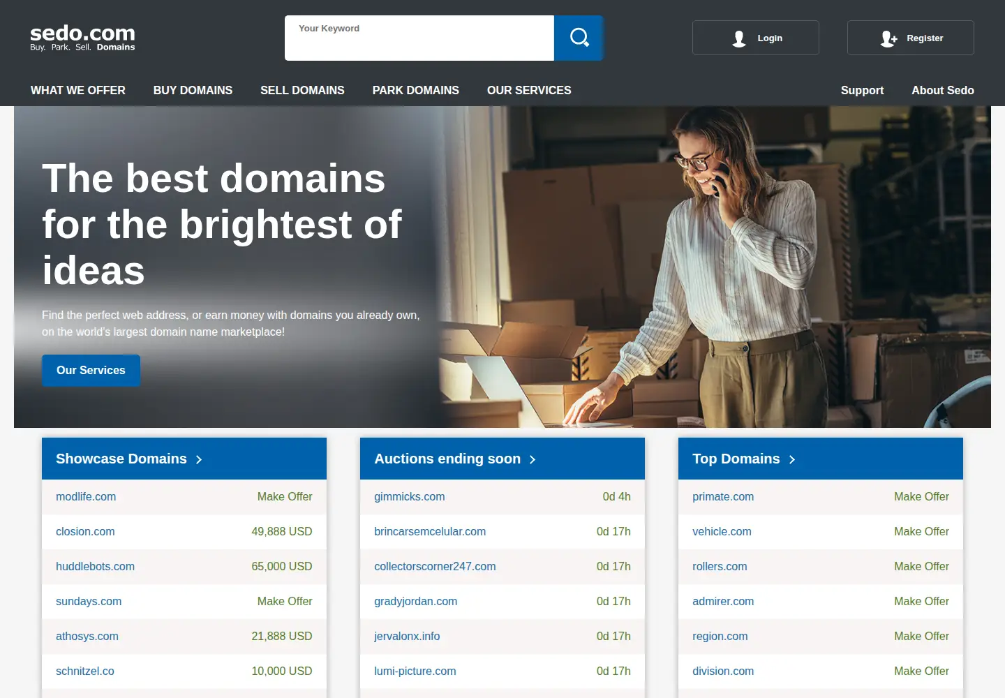 Captured homepage of sedo.com in the current scan