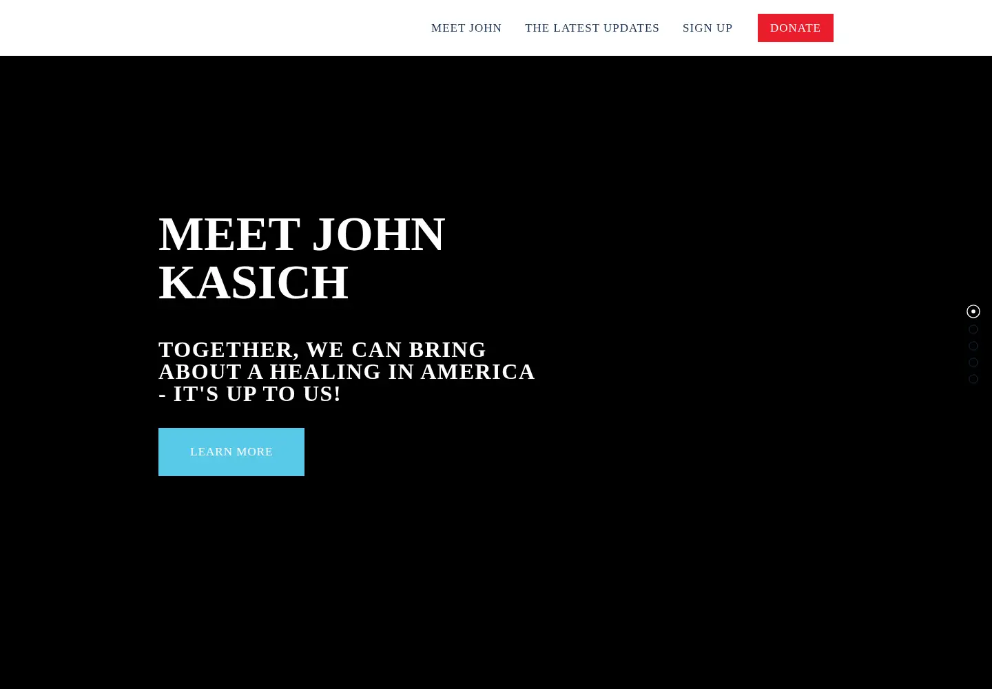 Captured homepage of johnkasich.com in the current scan