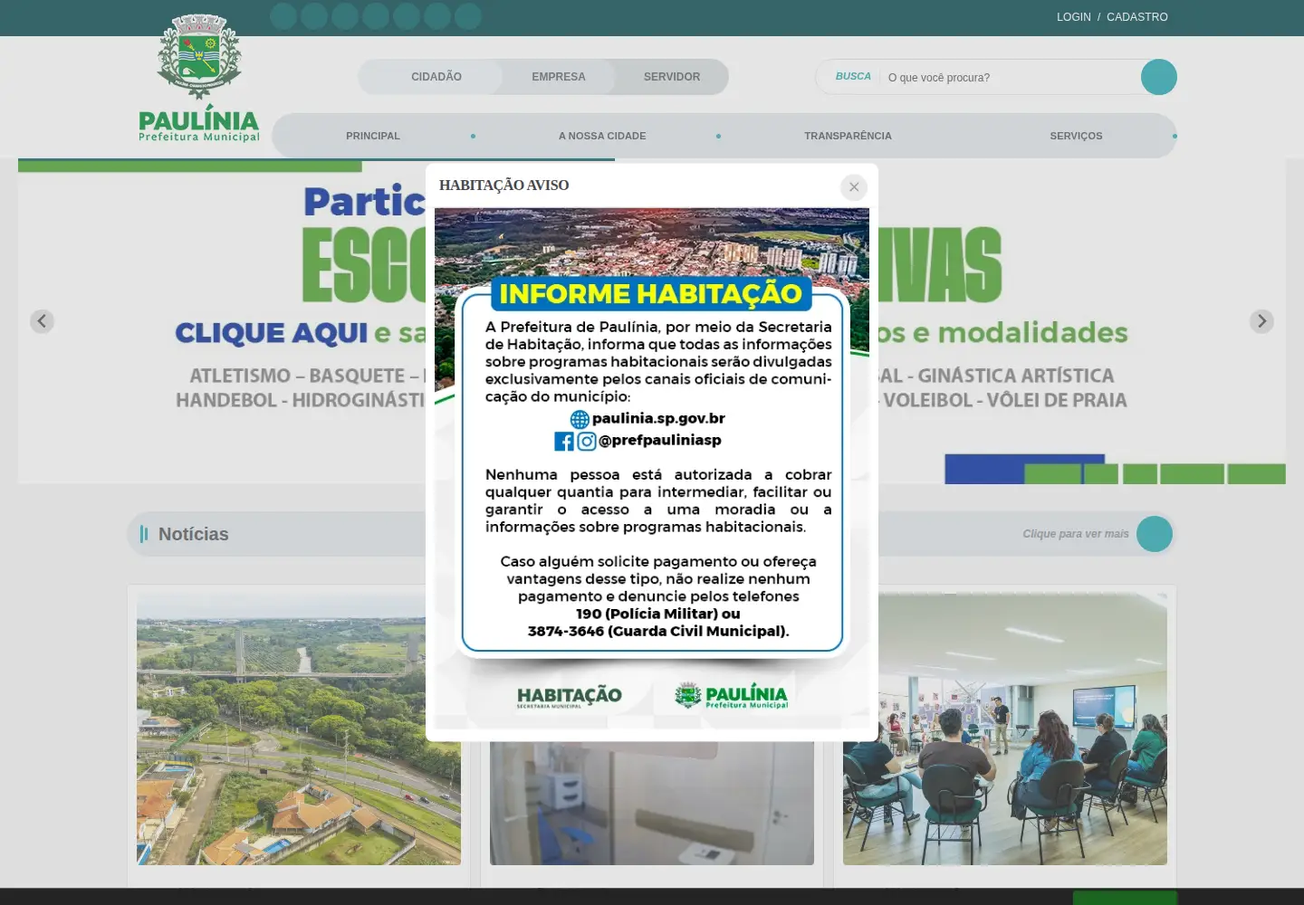 Screenshot of paulinia.sp.gov.br