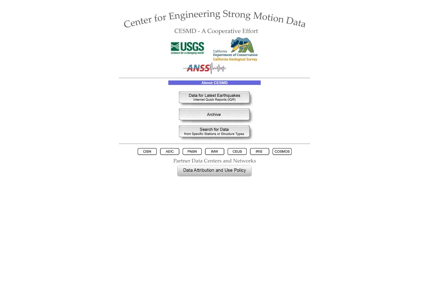 Captured homepage of strongmotioncenter.org in the current scan