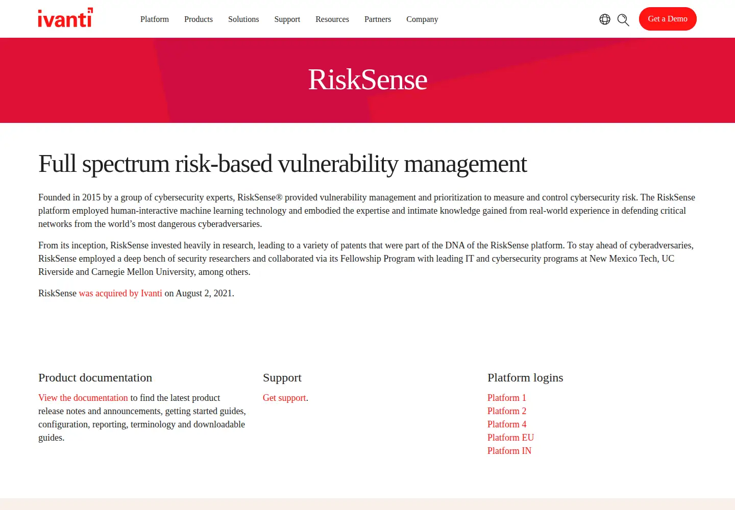 Captured homepage of risksense.com in the current scan