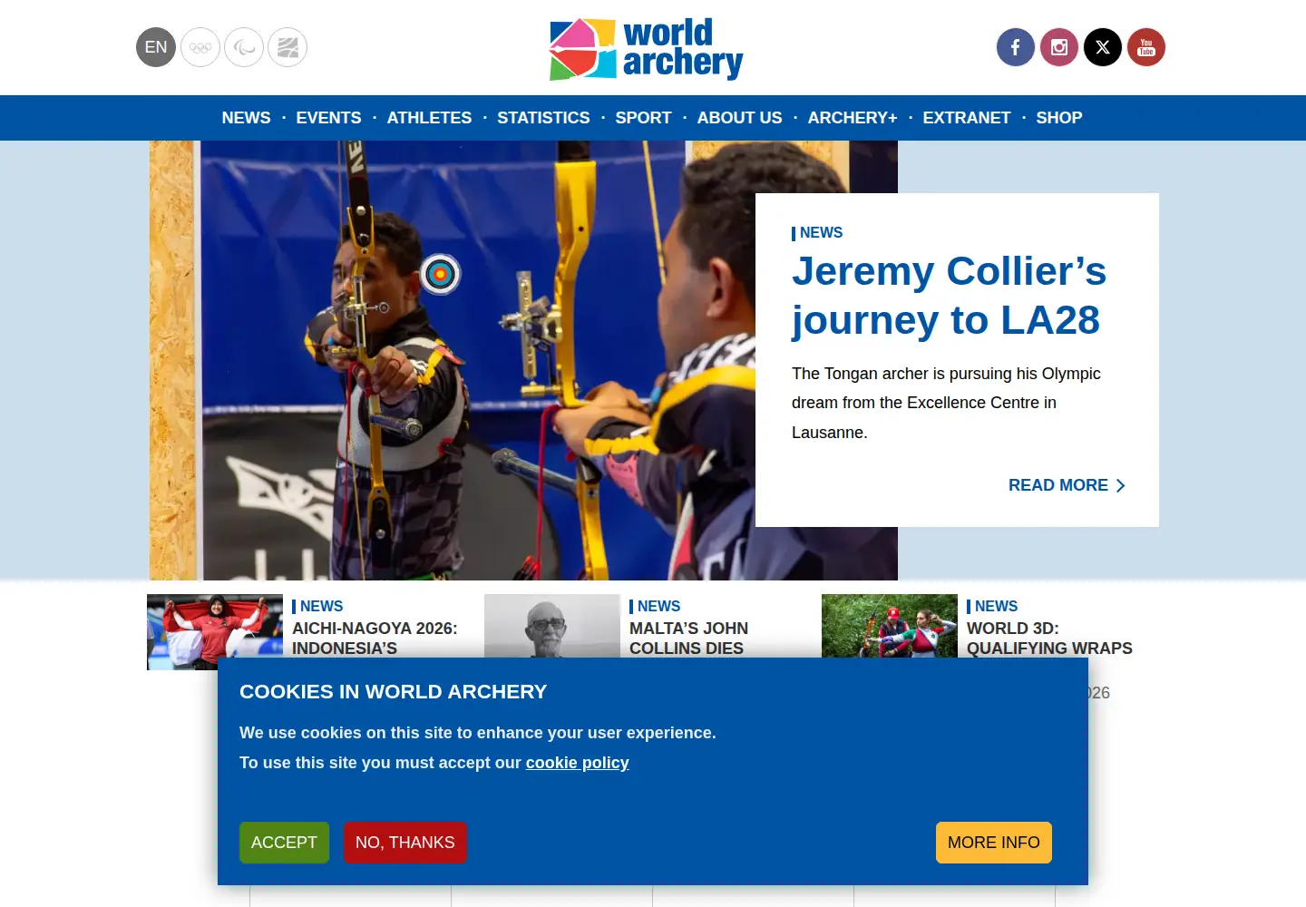 Captured homepage of worldarchery.org in the current scan